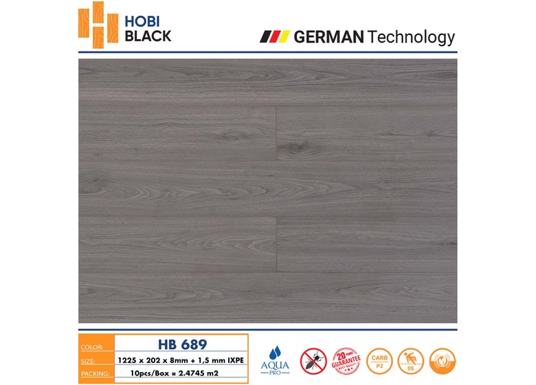 Sàn gỗ Hobi Black 8mm - HB689