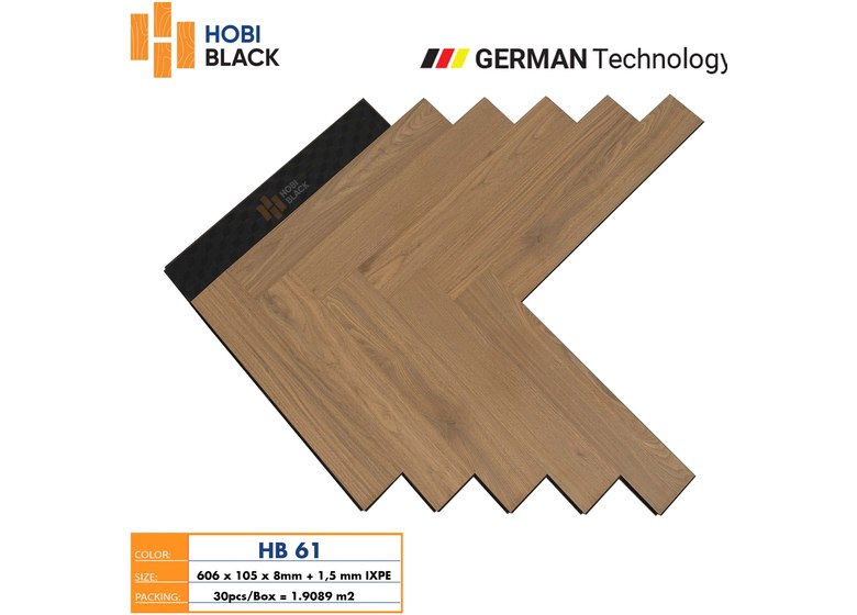 Sàn gỗ xương cá Hobi Black 8mm - HB61