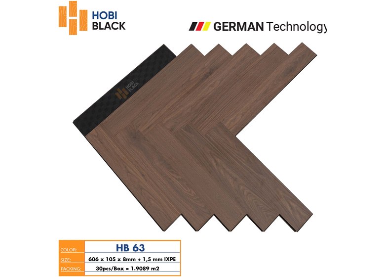 Sàn gỗ xương cá Hobi Black 8mm - HB63